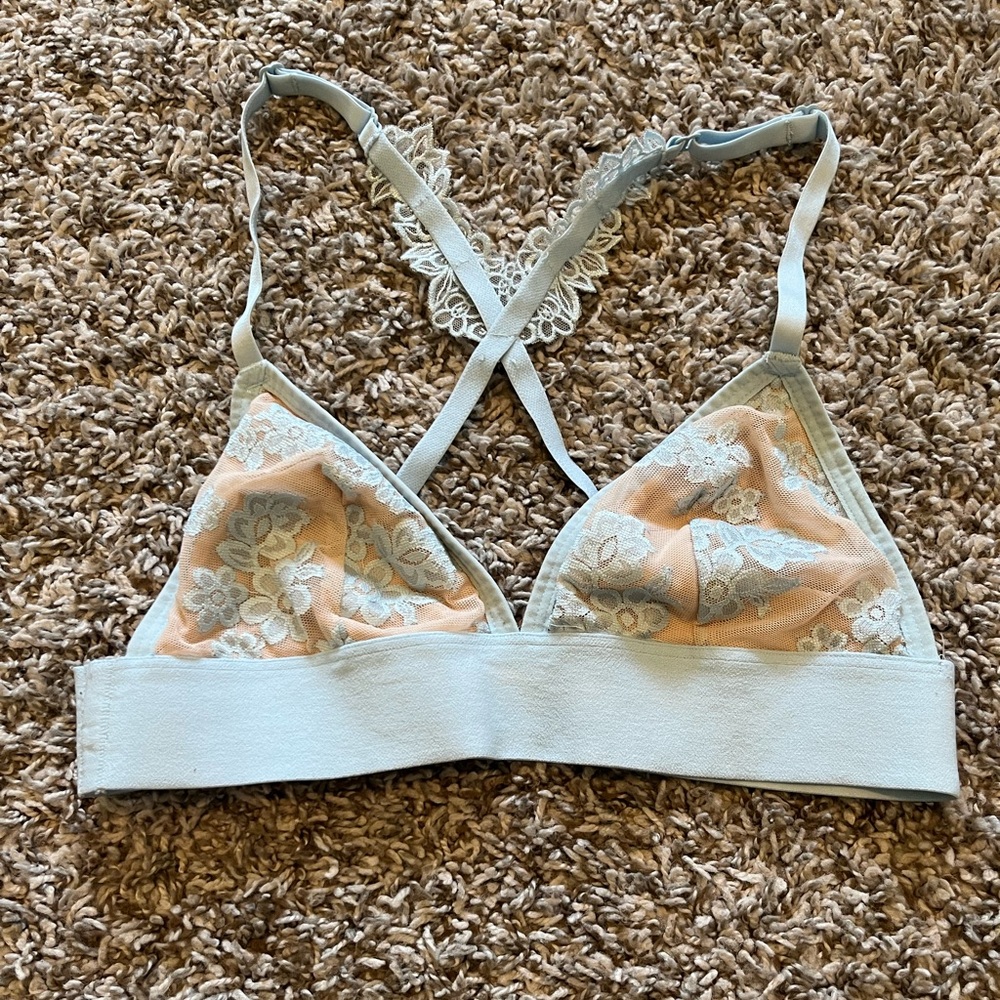 PINK Victoria's Secret Cream and Blue Lace Bra Intimates